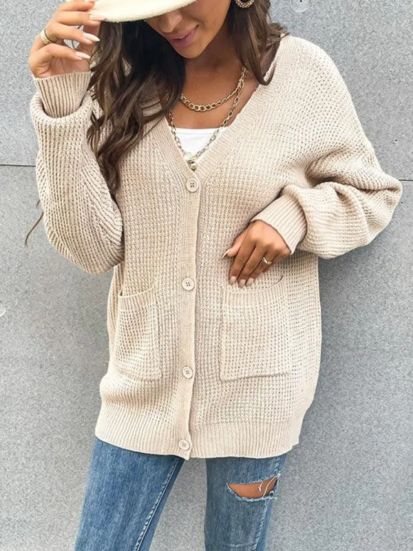 Button Pocket Women Cardigan Sweater