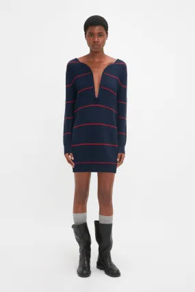 Frame Detail Jumper Dress In Navy-Red