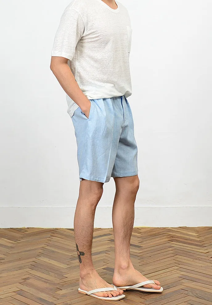 Blue Herringbone Linen Shorts For Mens Pants Summer Korean Suits