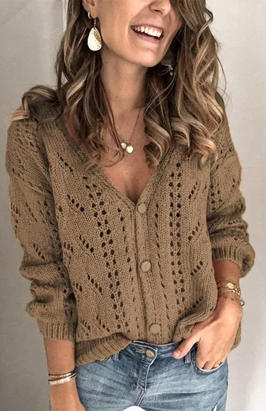 Holes Pattern Women Cardigan Sweater