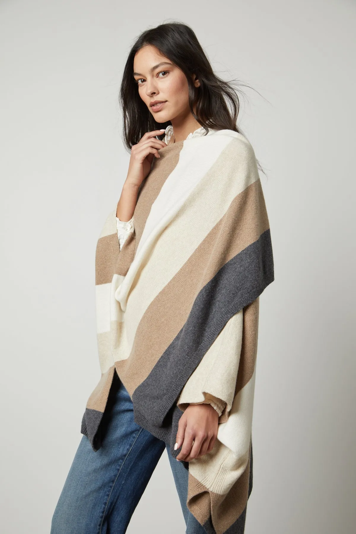 JONAS STRIPED OPEN FRONT PONCHO