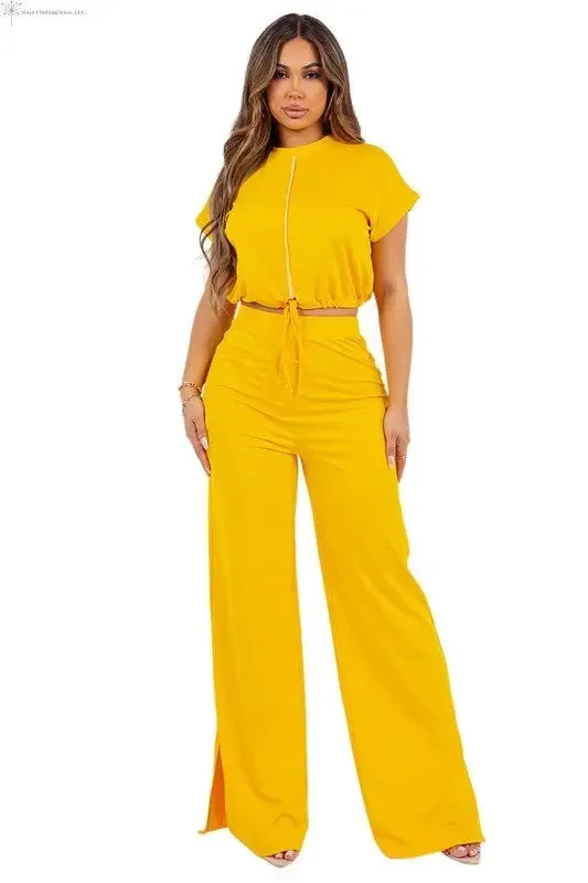 High Waist Pants and Crop top Set Yellow