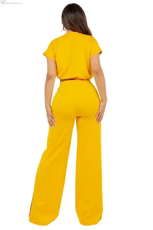 High Waist Pants and Crop top Set Yellow