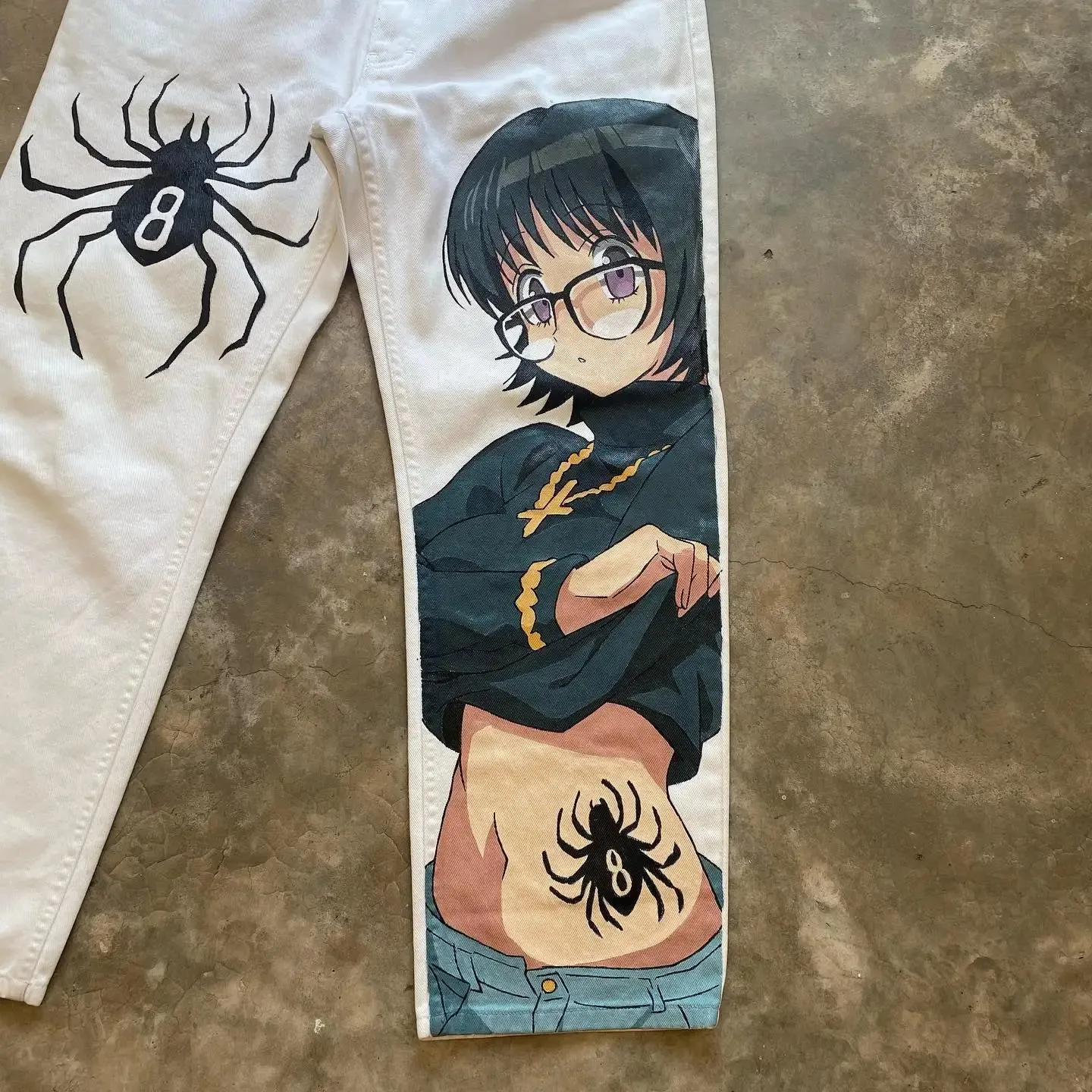 Hip Hop Anime Graphic Baggy Jeans Black Spider Print Jeans New Harajuku Denim Y2k Pants Men Women Goth High Waist Wide Trousers