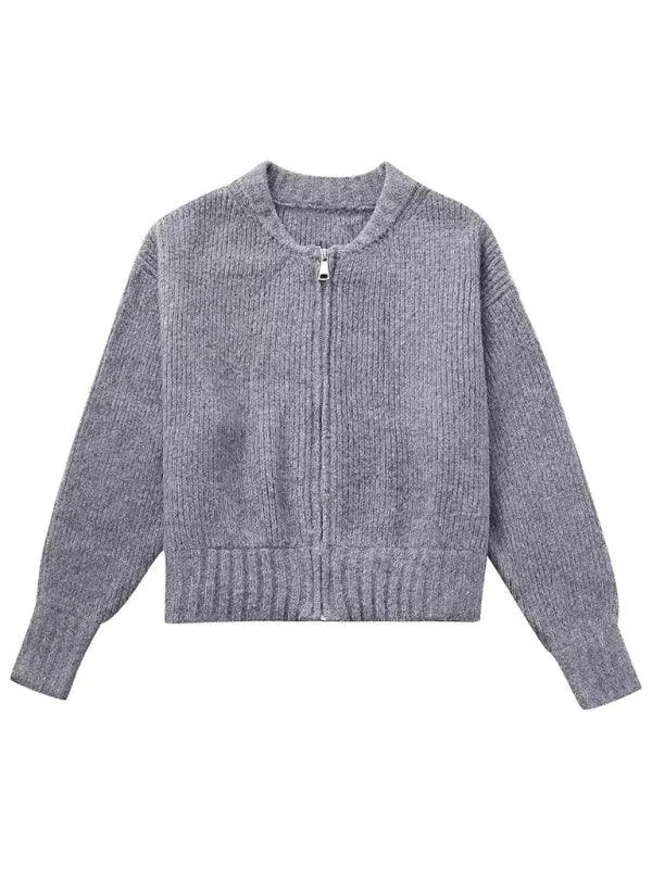 Stand Collar Crop Women Cardigan Sweater