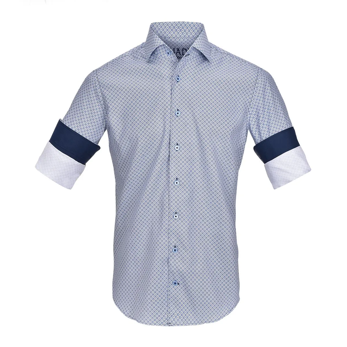 CMW550R - Cuadra blue casual fashion medallion abstract shirt for men