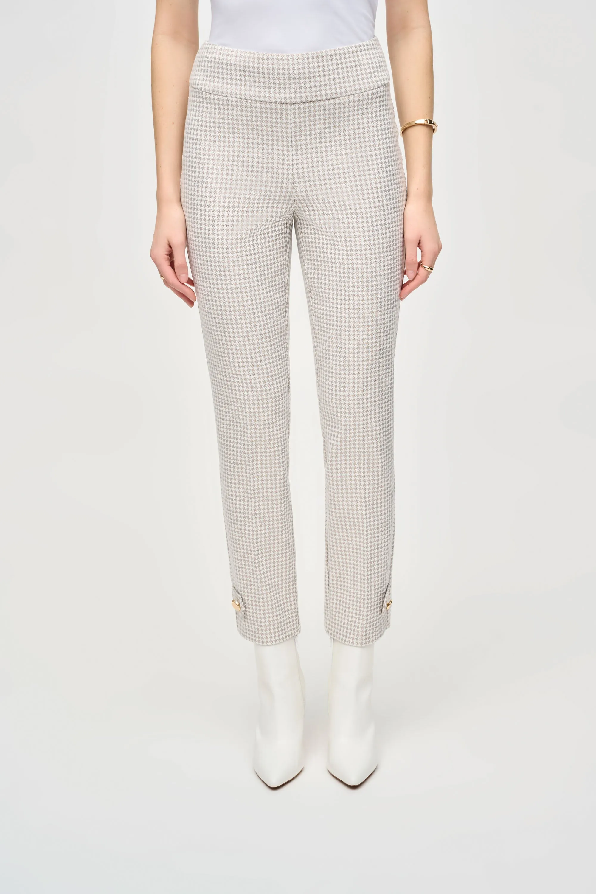 Joseph Ribkoff Houndstooth Jacquard Slim Fit Pants 243180 - Beige/ Off White