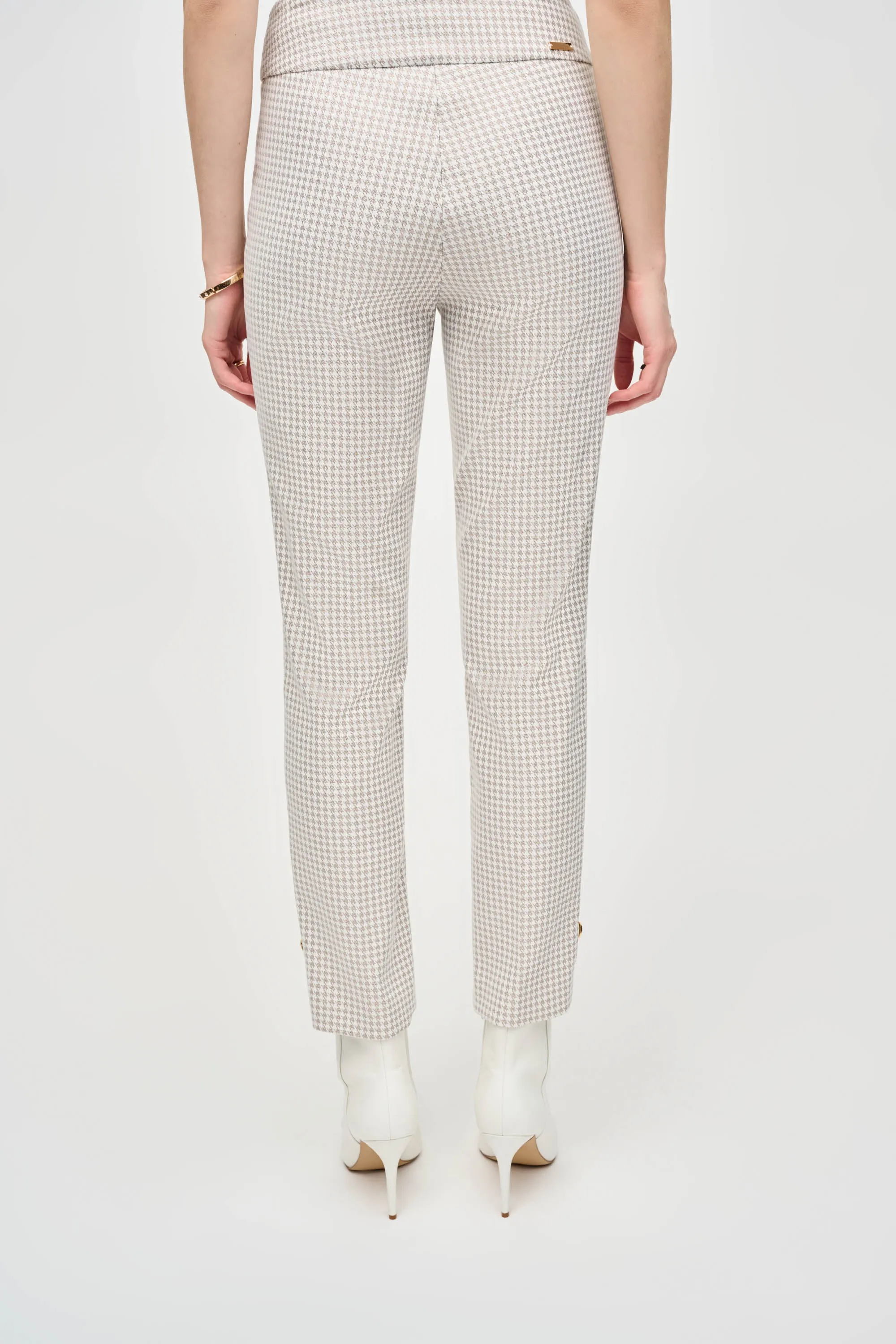 Joseph Ribkoff Houndstooth Jacquard Slim Fit Pants 243180 - Beige/ Off White