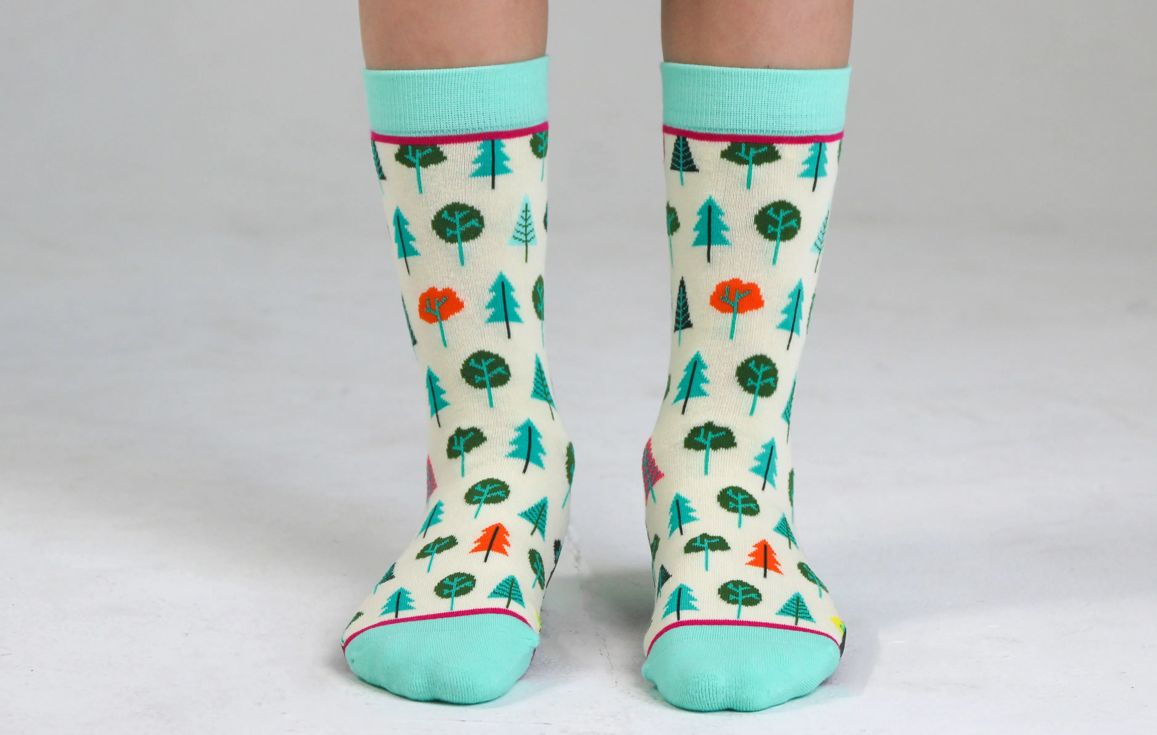 Kids' Cotton Crew Socks, Little Trees