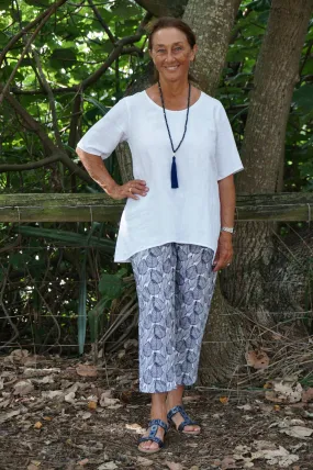 Leaf Print Cotton Capri Pants