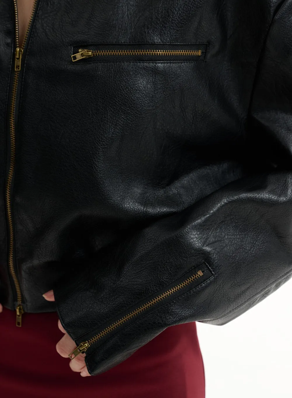 Solid Leather Cropped Jacket IF413