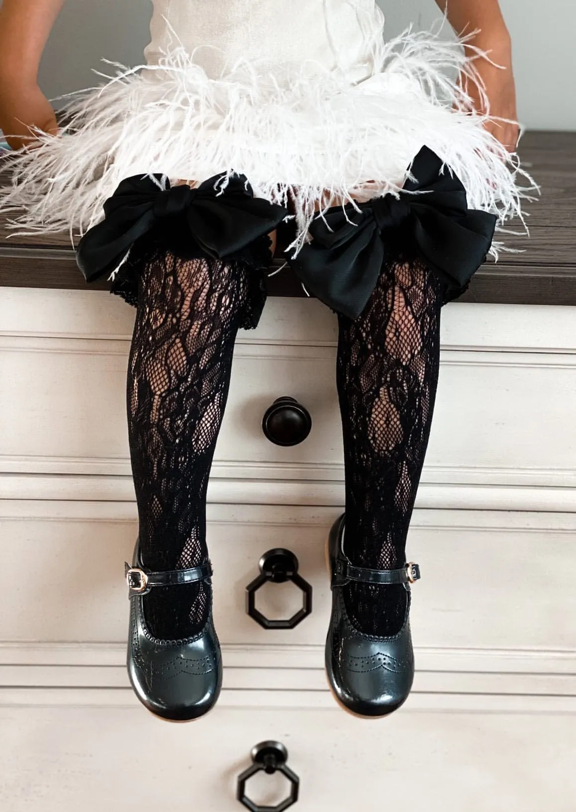 Lola Black Lace Socks with Satin Bows