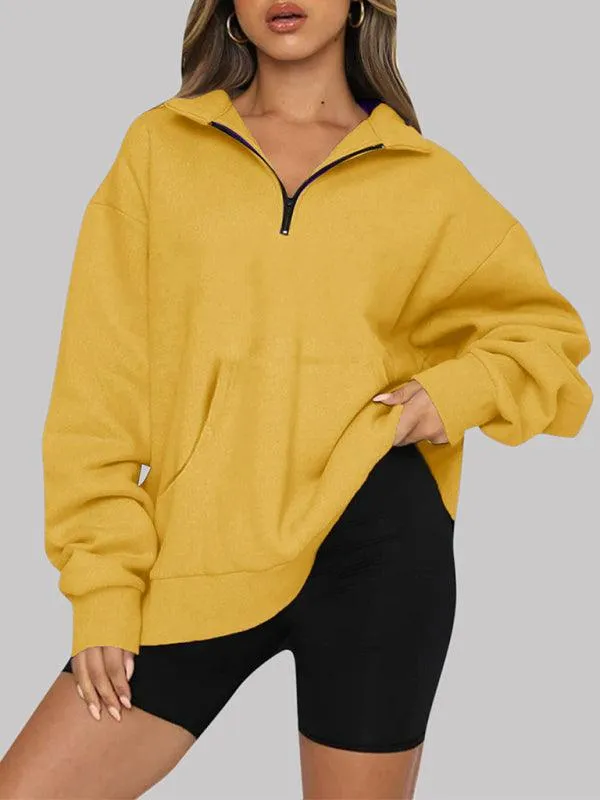 Front Pocket Zipper Women Sweatshirt