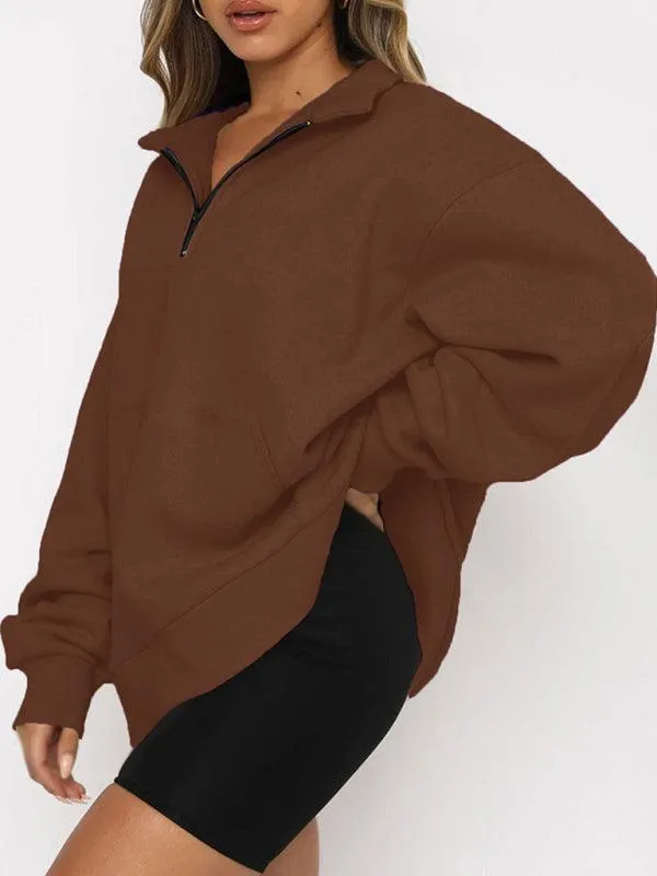 Front Pocket Zipper Women Sweatshirt