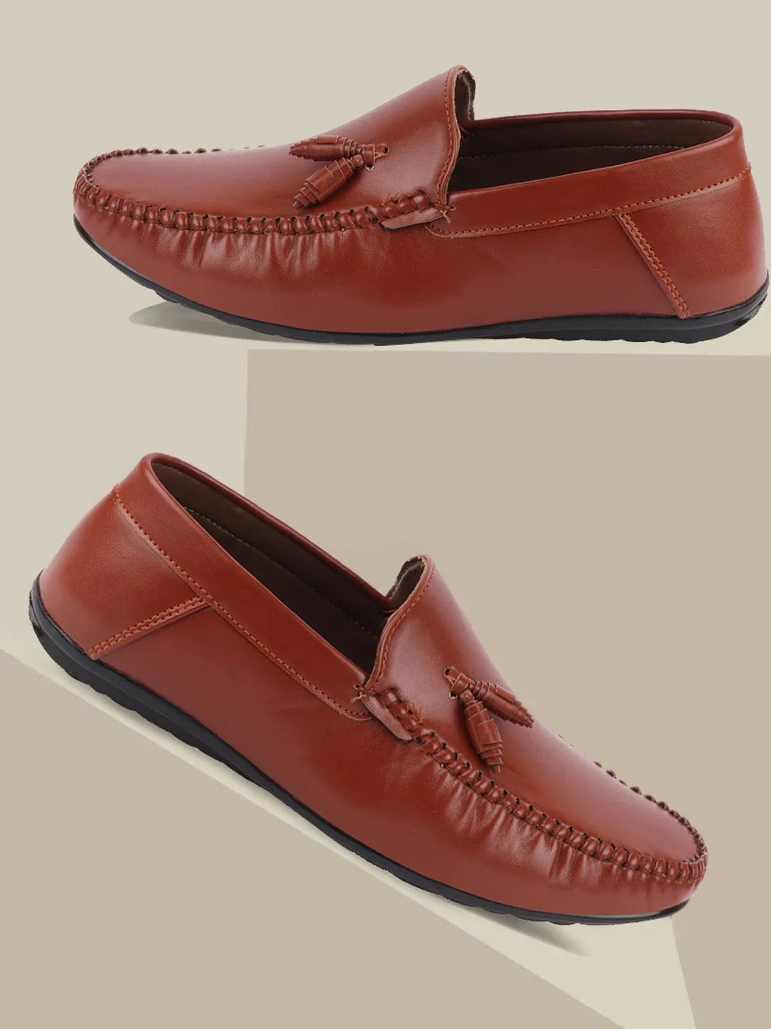 Men Tan Casual Slip-On Loafers