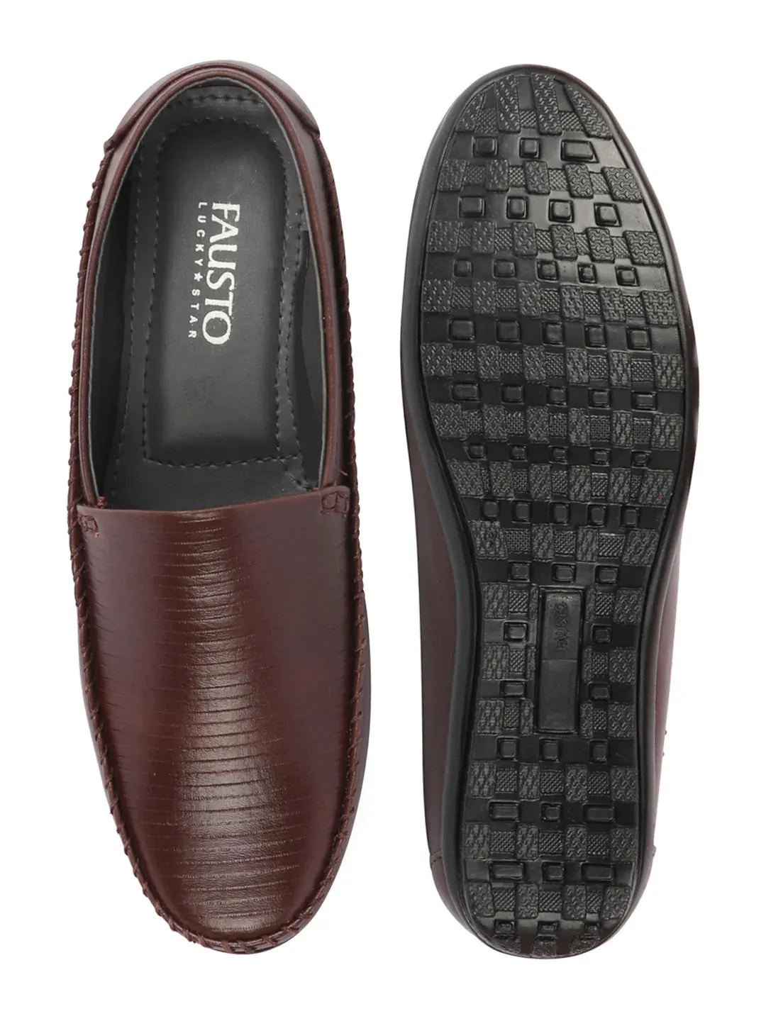 Men Brown Side Stitched Broad Feet Ethnic Slip On Shoes