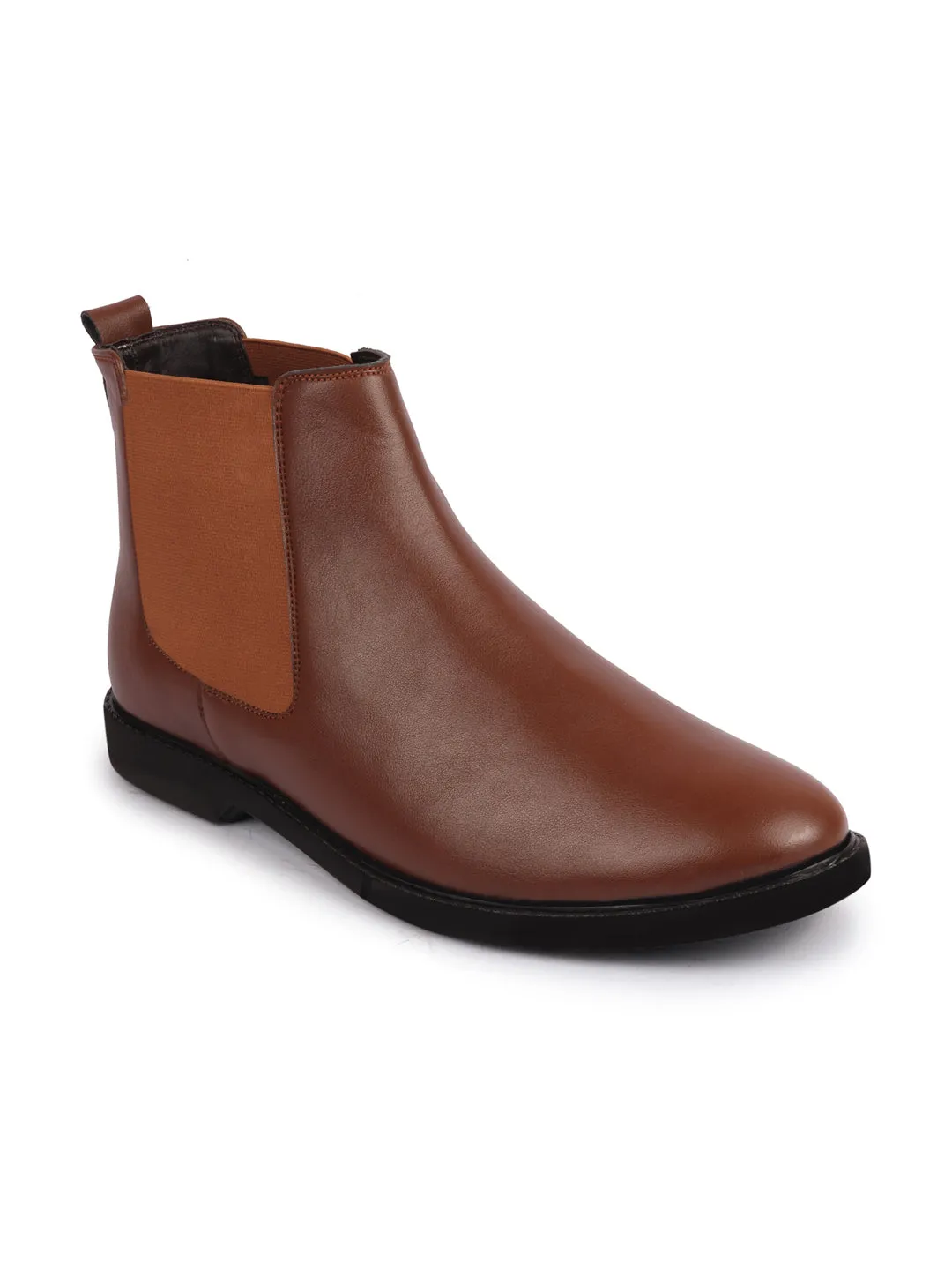 Men Tan High Ankle Slip On Outdoor Fashion Winter Chelsea Boots