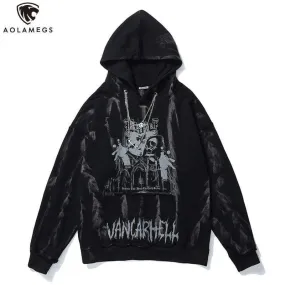 Men Hip Hop Hoodie Sweatshirt Gothic Horror Skull Print Punk Chain High Street Hipster Baggy Hooded Pullover Streetwear