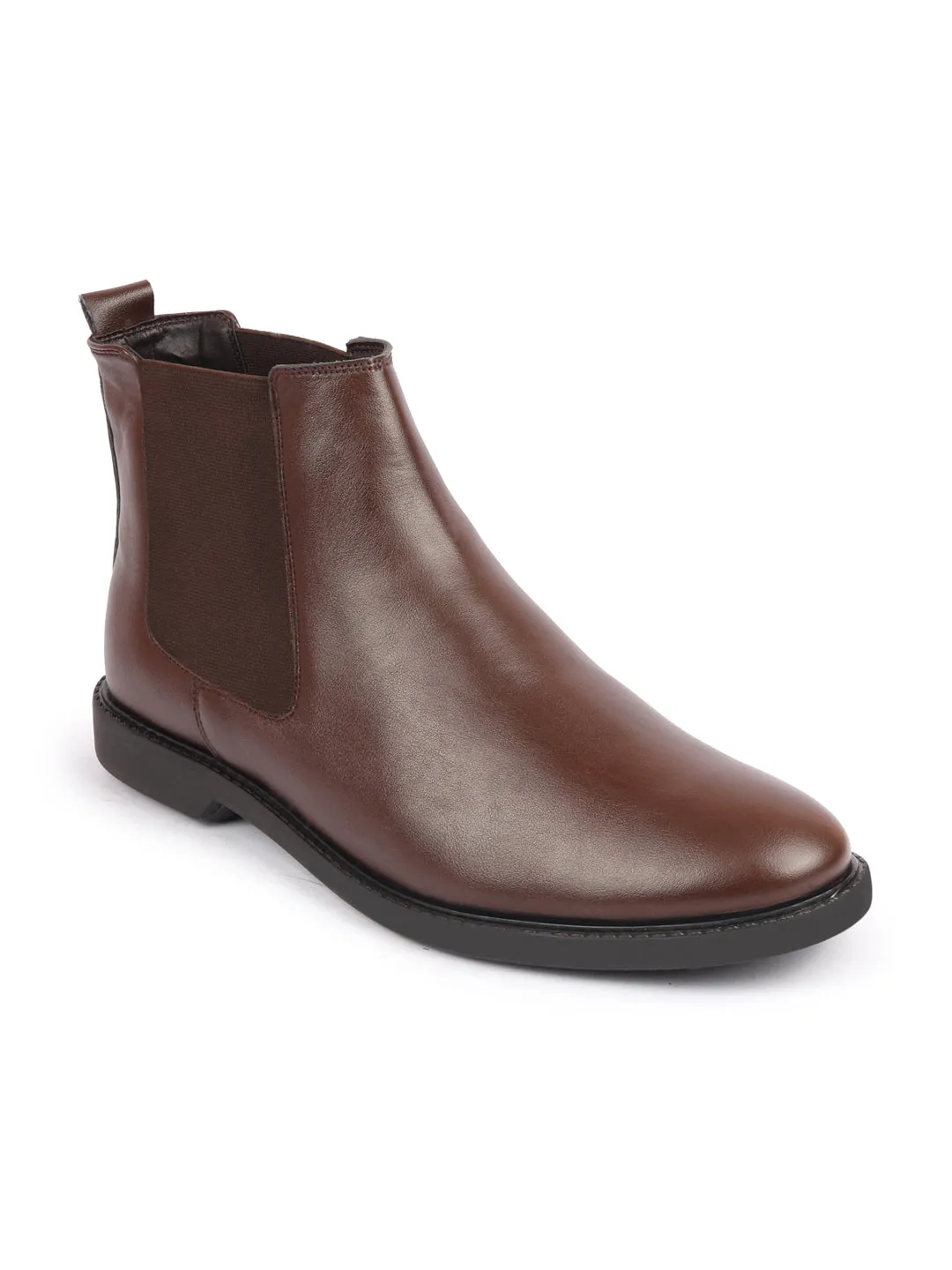 Men Brown High Ankle Slip On Outdoor Fashion Winter Chelsea Boots