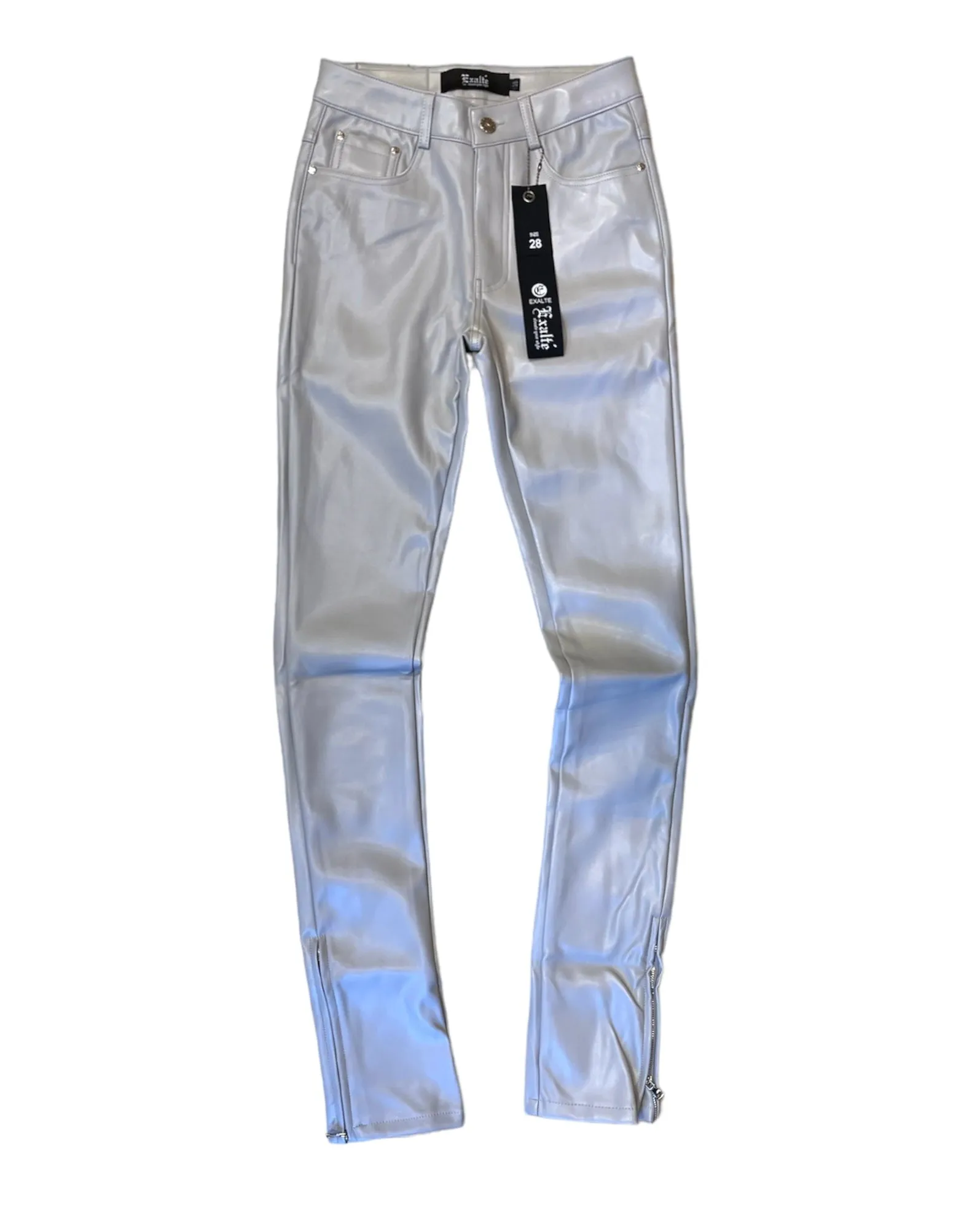 Pleather Zipper Stacked Pant