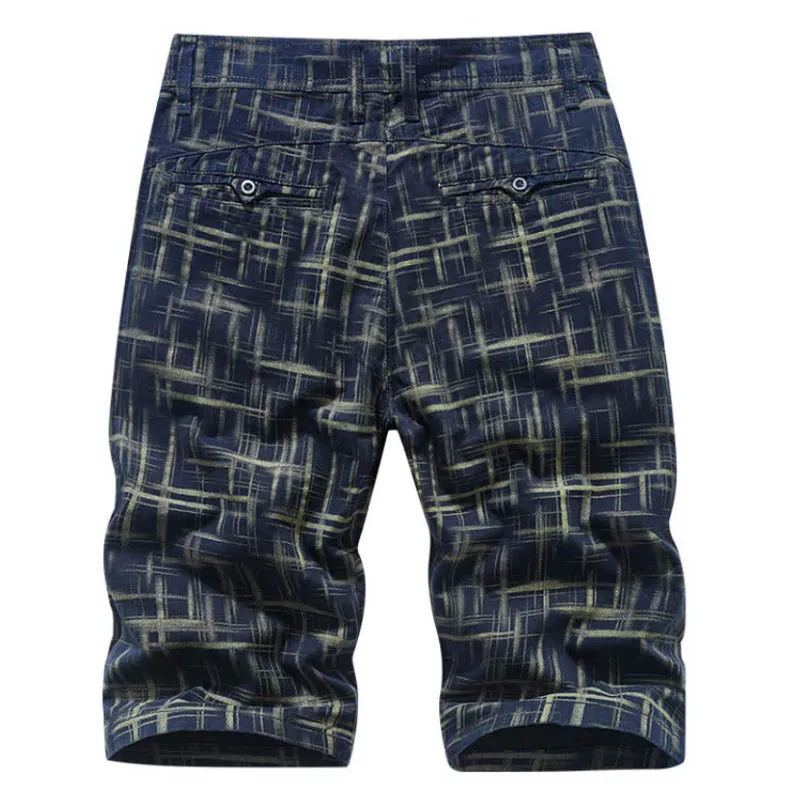 Men's Casual Five-point Pants Straight Wash Plaid Cotton Shorts