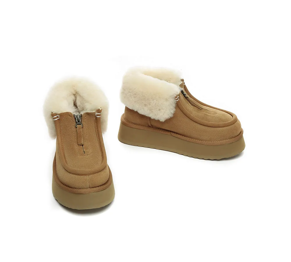 UGG AUSTRALIAN SHEPHERD Sheepskin Wool Collar Zipper Platform Mini Ankle Boots