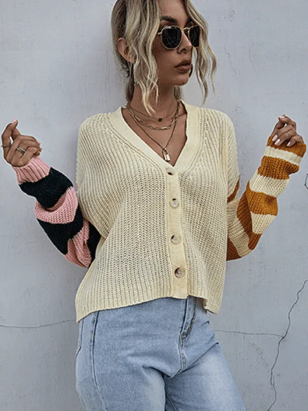 Stitching  Women Cardigan Sweater