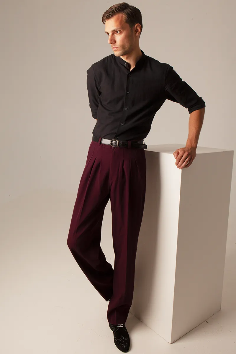 Burgundy Tango Pants With Three Pleats