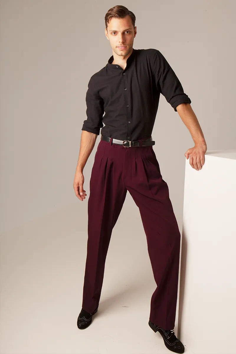 Burgundy Tango Pants With Three Pleats