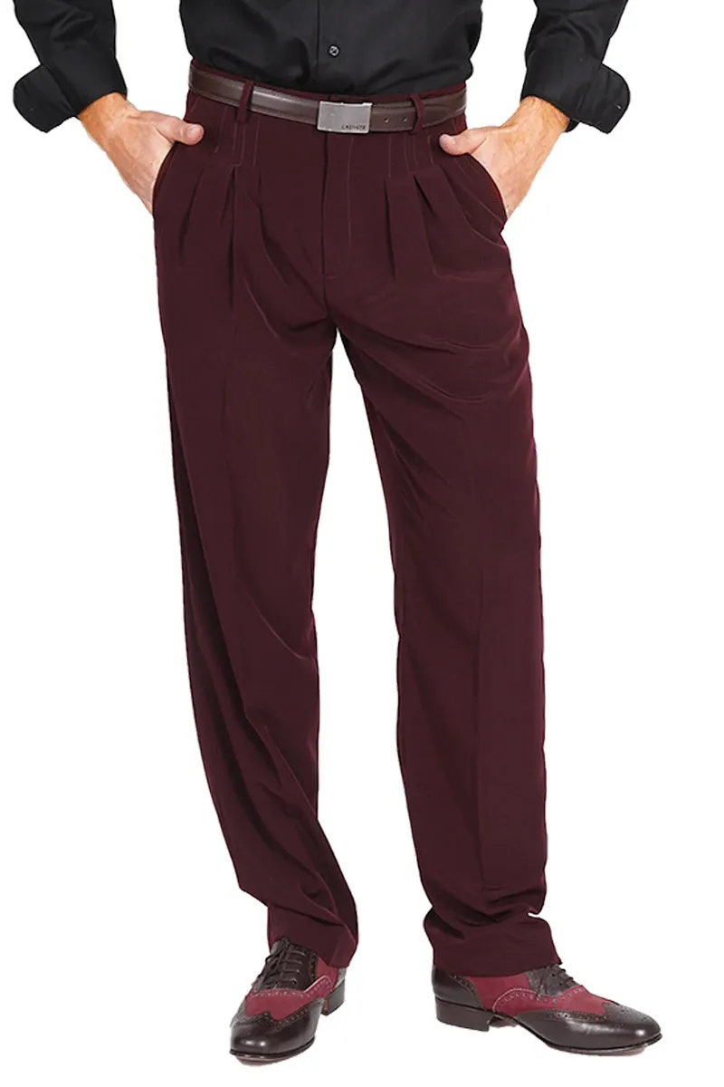 Burgundy Tango Pants With Three Pleats