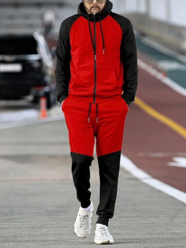 Patchwork Hooded Sweatshirt Men Tracksuit