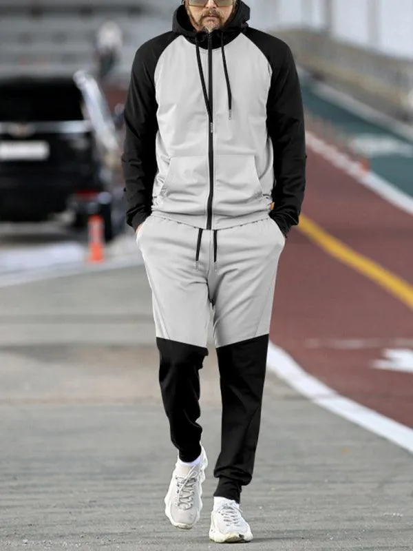 Patchwork Hooded Sweatshirt Men Tracksuit