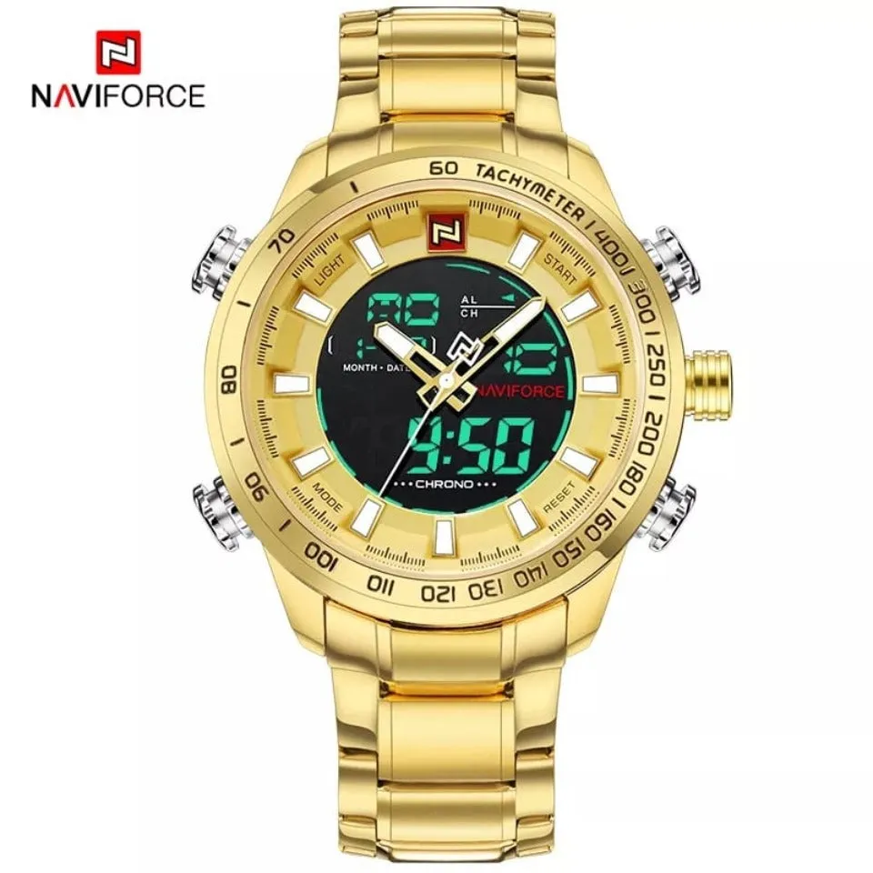 Naviforce Men Metallic Gold Strap Watch