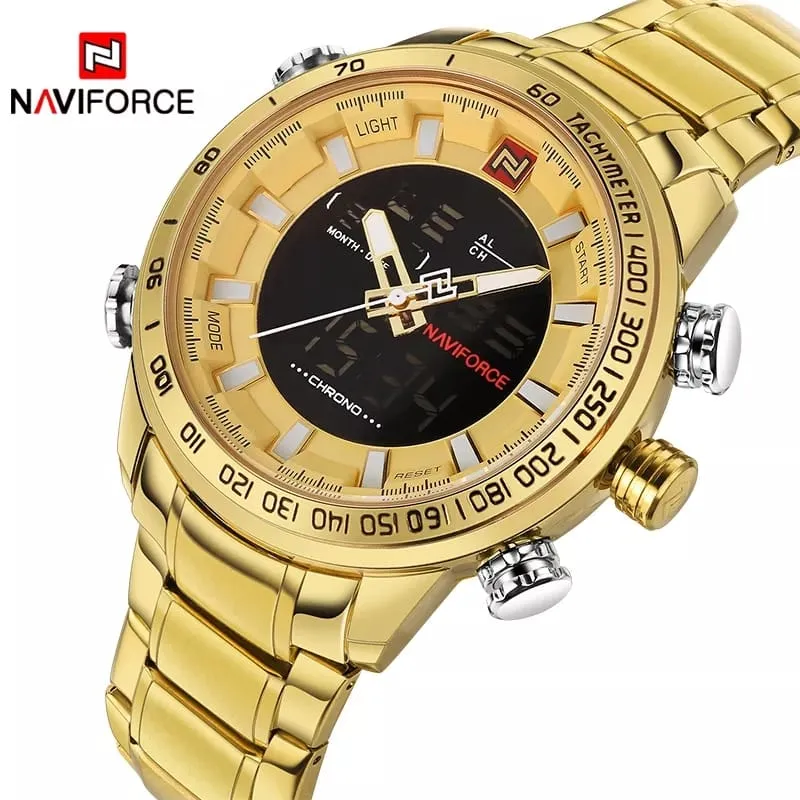 Naviforce Men Metallic Gold Strap Watch