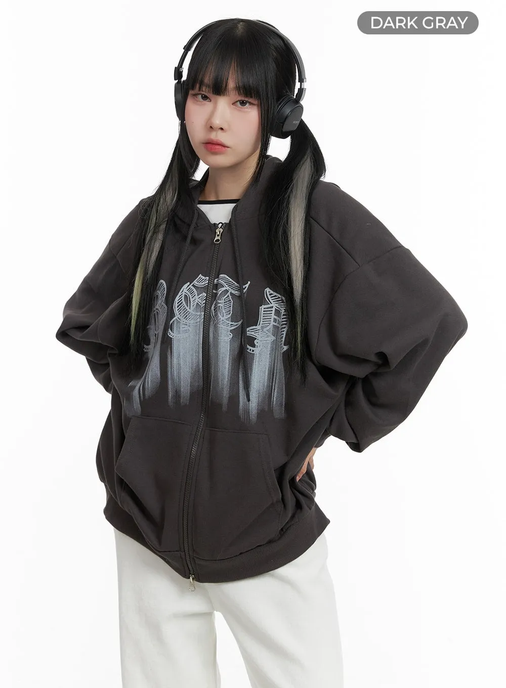 Graphic Lettering Oversized Hoodie Jacket OM426