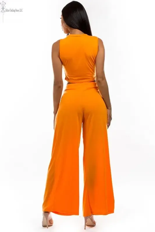 Orange Two Piece Casual Pants Set