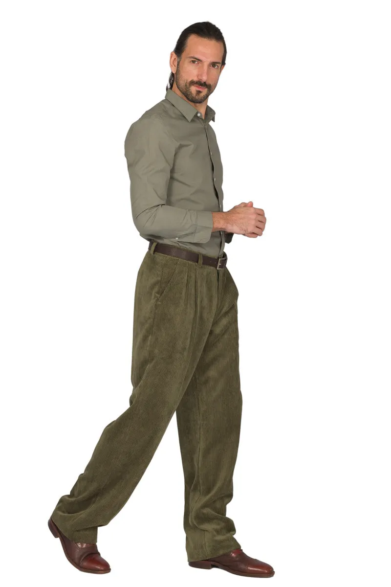 Olive Green Corduroy Tango Pants With Two Pleats (44)