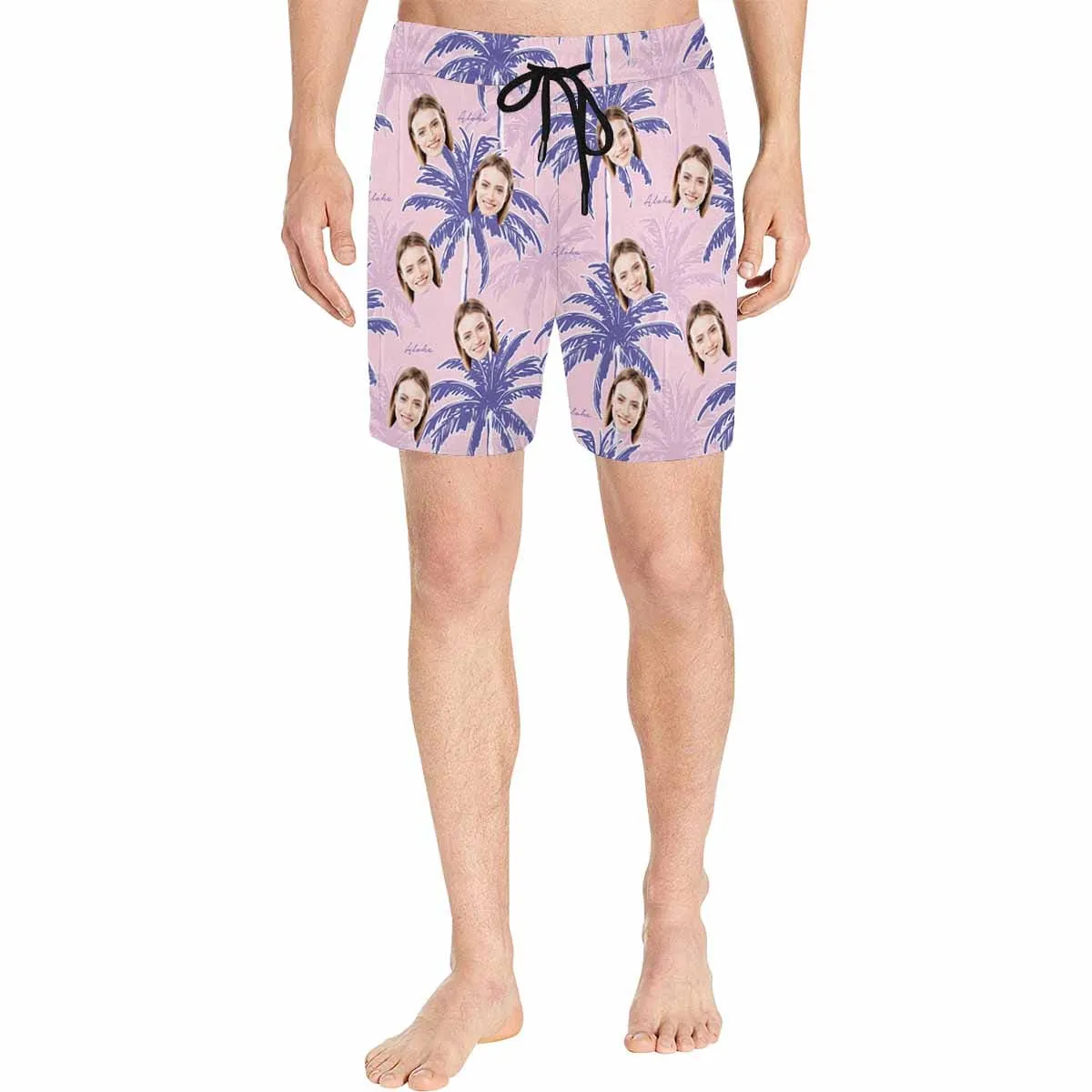 Personalized Swim Trunks Custom Face Coconut Tree Pink Men's Quick Dry Swim Shorts Beach Swimsuit