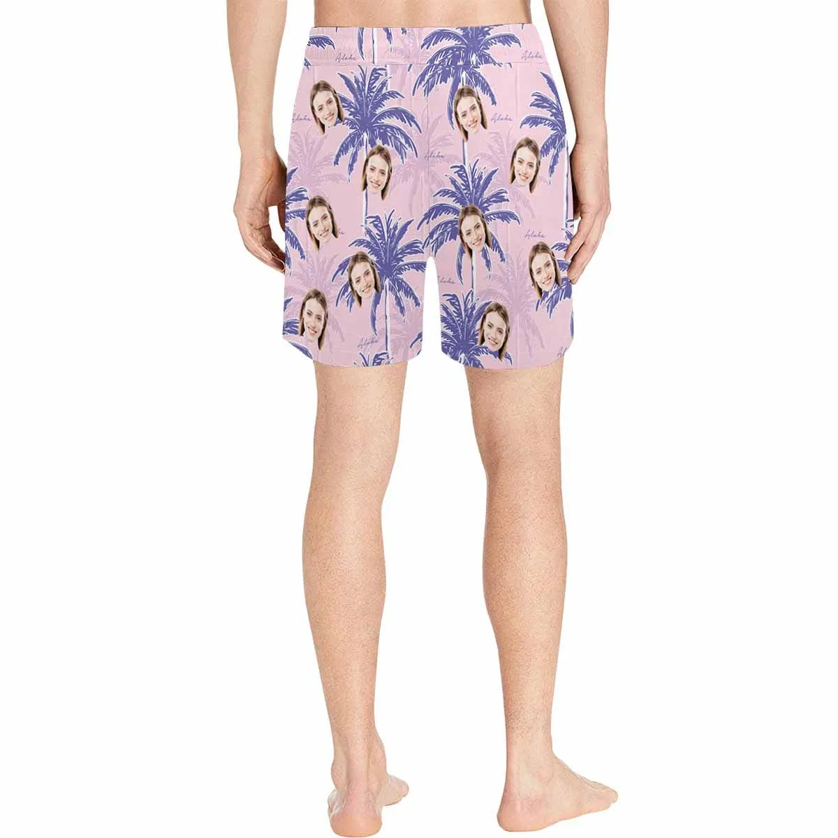 Personalized Swim Trunks Custom Face Coconut Tree Pink Men's Quick Dry Swim Shorts Beach Swimsuit