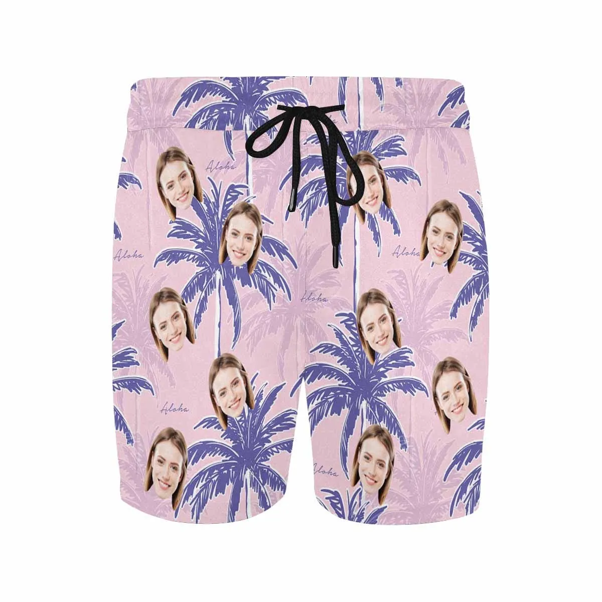 Personalized Swim Trunks Custom Face Coconut Tree Pink Men's Quick Dry Swim Shorts Beach Swimsuit