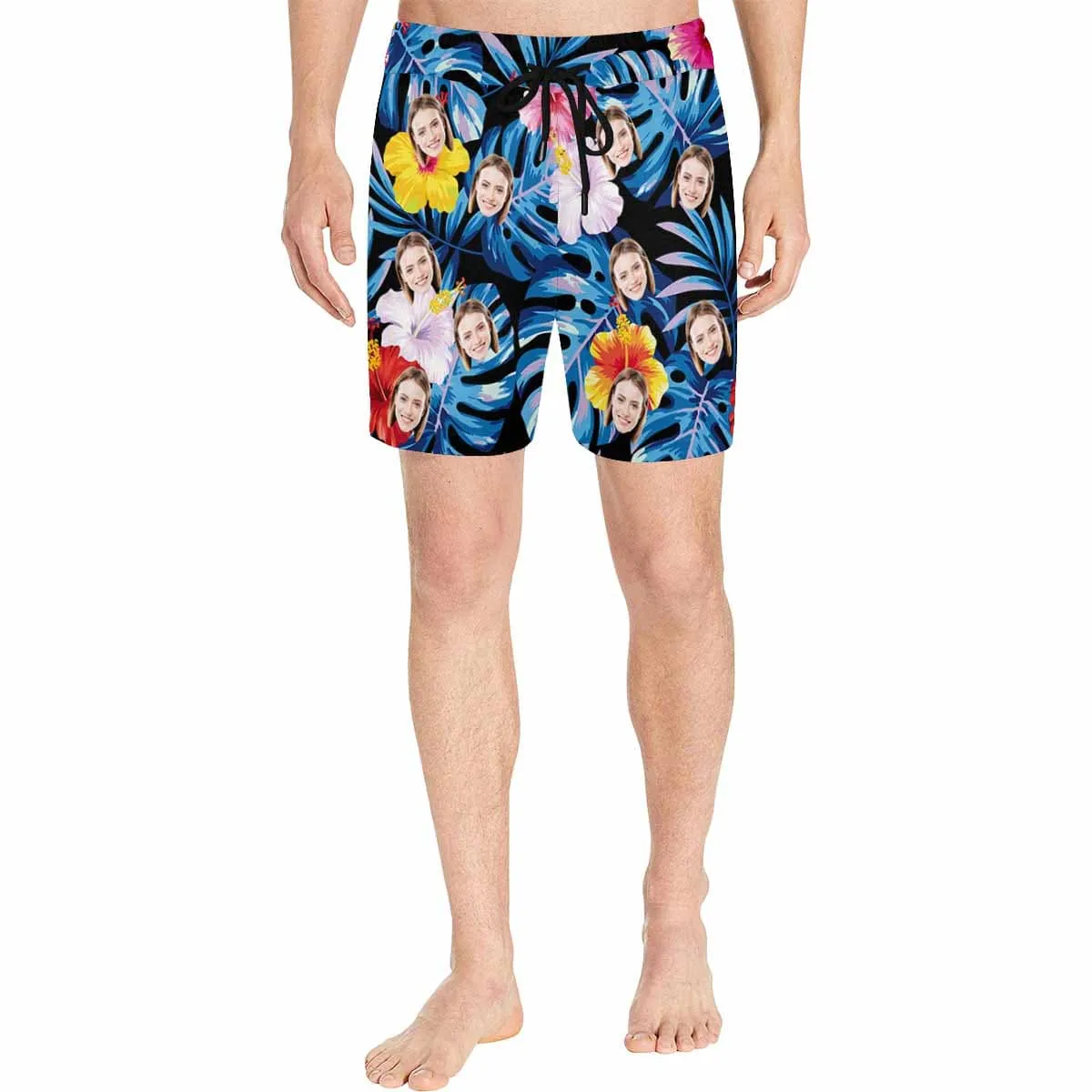 Personalized Swim Trunks Custom Face Blue Men's Quick Dry Swim Shorts Beach Swimsuit