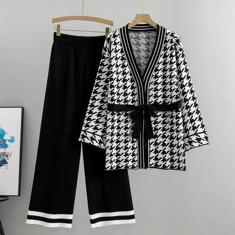 Knitted Loose Cardigan Women Pants Sweater Set