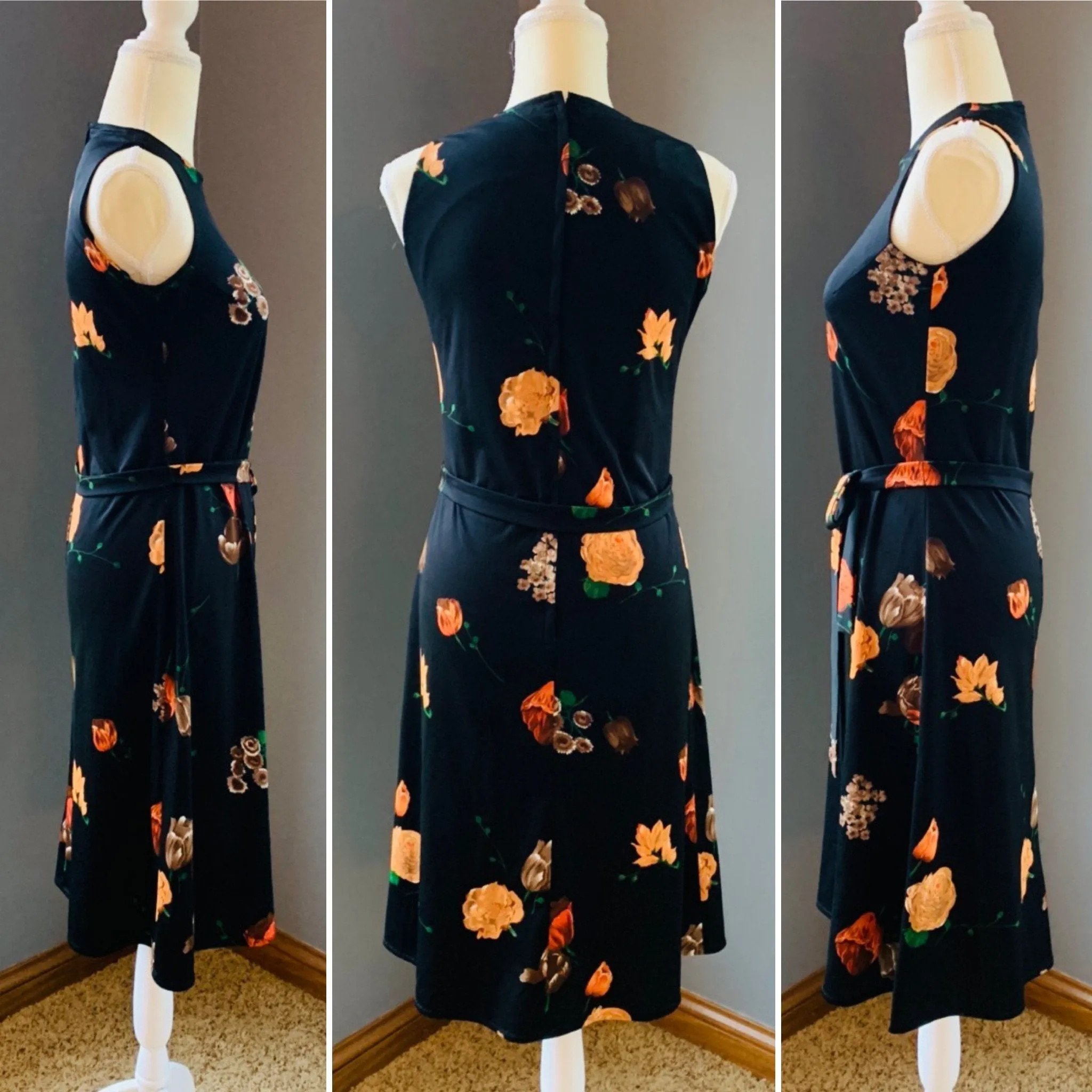 Vintage Black Floral Dress by Edith Flagg California. Dress with Matching Jacket .