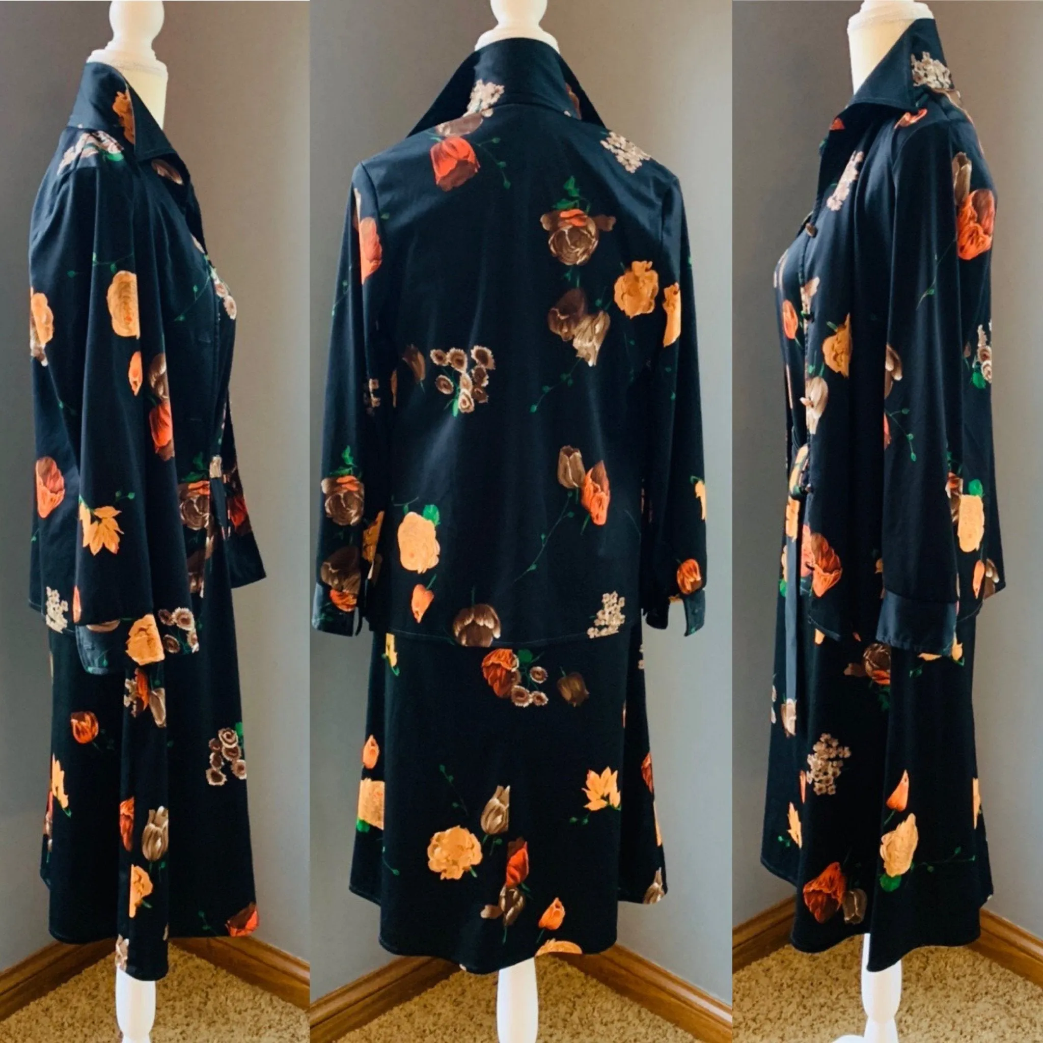 Vintage Black Floral Dress by Edith Flagg California. Dress with Matching Jacket .