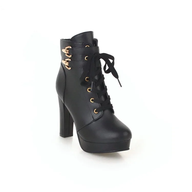 Women's Lace Up Chunky Heel Platform Ankle Boots