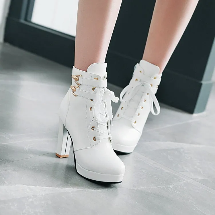 Women's Lace Up Chunky Heel Platform Ankle Boots