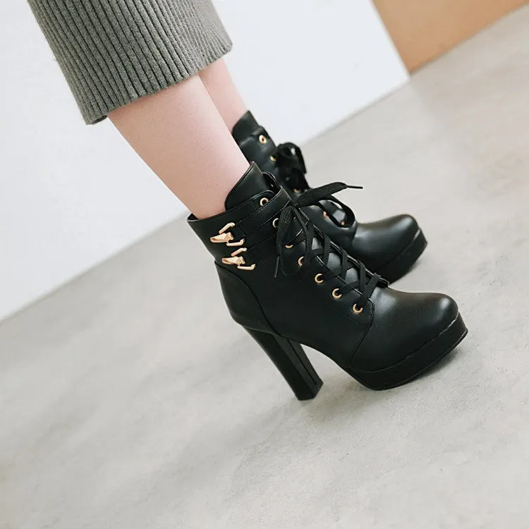 Women's Lace Up Chunky Heel Platform Ankle Boots