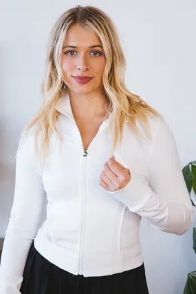 Raelynn Athletic Zip Up Jacket, White