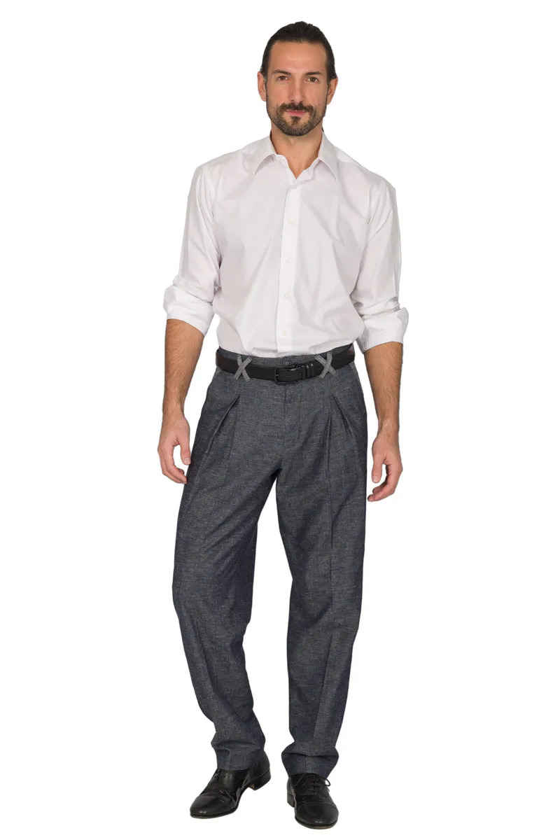 Denim-Look Men's Tango Pants With Front And Back Pleat