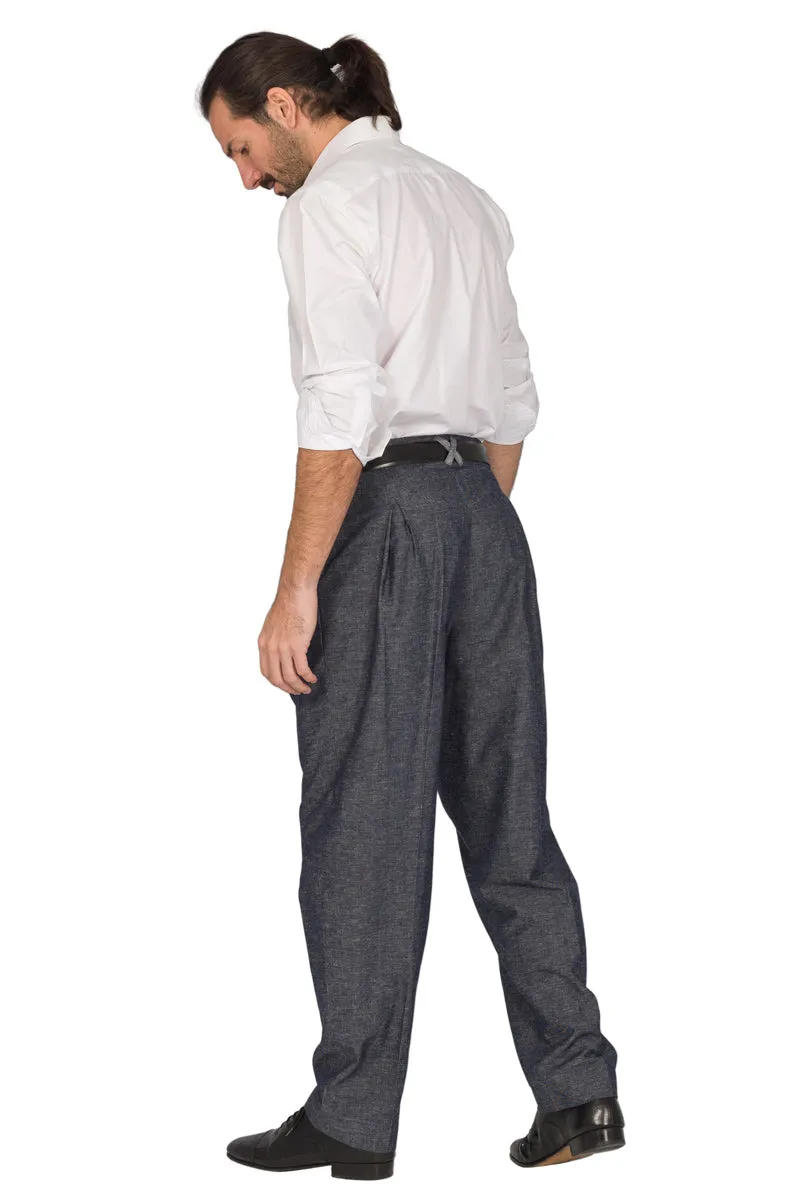 Denim-Look Men's Tango Pants With Front And Back Pleat